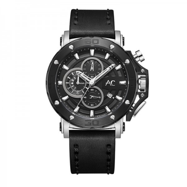 Alexandre Christie AC 9205 Silver Black Leather Boy Size BCLTBBA